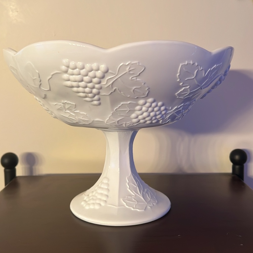 Vintage White Milk Glass | Harvest Grape Compote Dish
